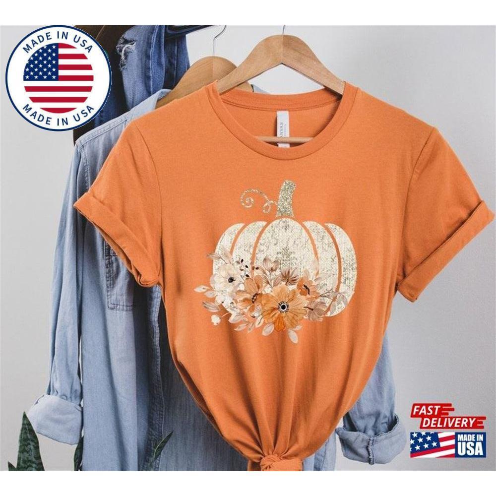 Floral Pumpkin Shirt Fall Gifts Halloween Shirt Classic